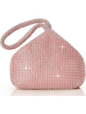 Women's Rose Gold Clutch Wristlet Perse Triangle Sparkly Glitter Evening Bags